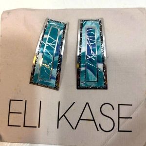 NWT Eli Kase Silver tone Earrings Blue and green.
